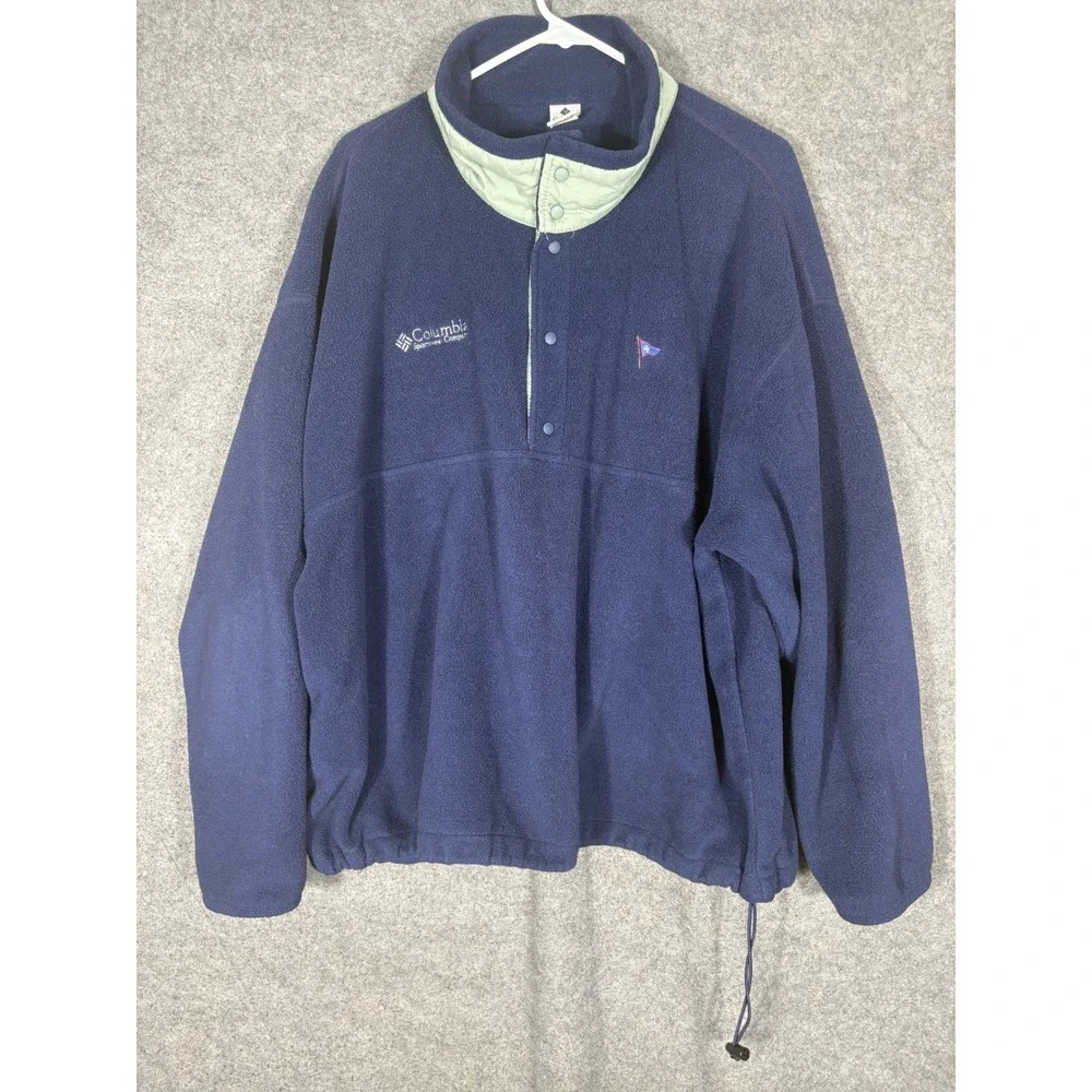 Vintage Columbia Fleece Pullover Mens 2XL Navy Blue Snap T Neck WS6073 F99 USA
